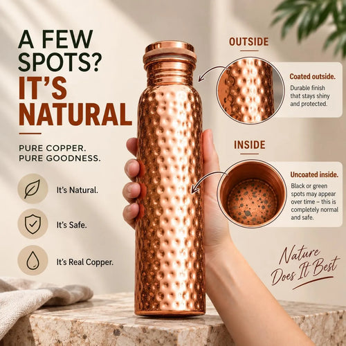 100% Pure Copper Water Bottle for Drinking 34 Oz Leak-Proof | Hammered